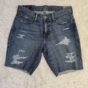 Abercrombie & Fitch High Rise Distressed Denim Bermuda Shorts NWT SZ 28